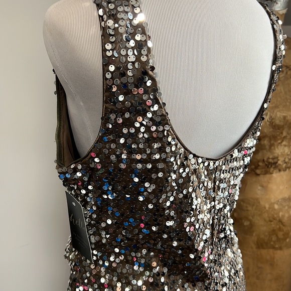Silver Sequin Holiday Dress - Stretch Poly Blend - Picture 8 of 13
